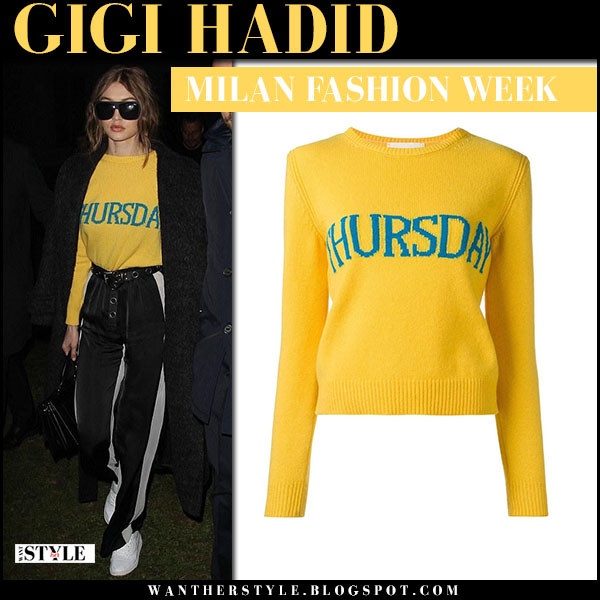 Gigi Hadid in yellow Thursday sweater in Milan on February 22 ~ I ...